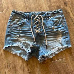 Denim lace up shorts